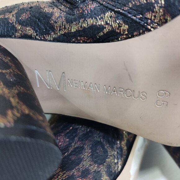 Neiman Marcus Womens Size 6.5 Leopard Animal Print Metallic Boots Shoes - Picture 7 of 16